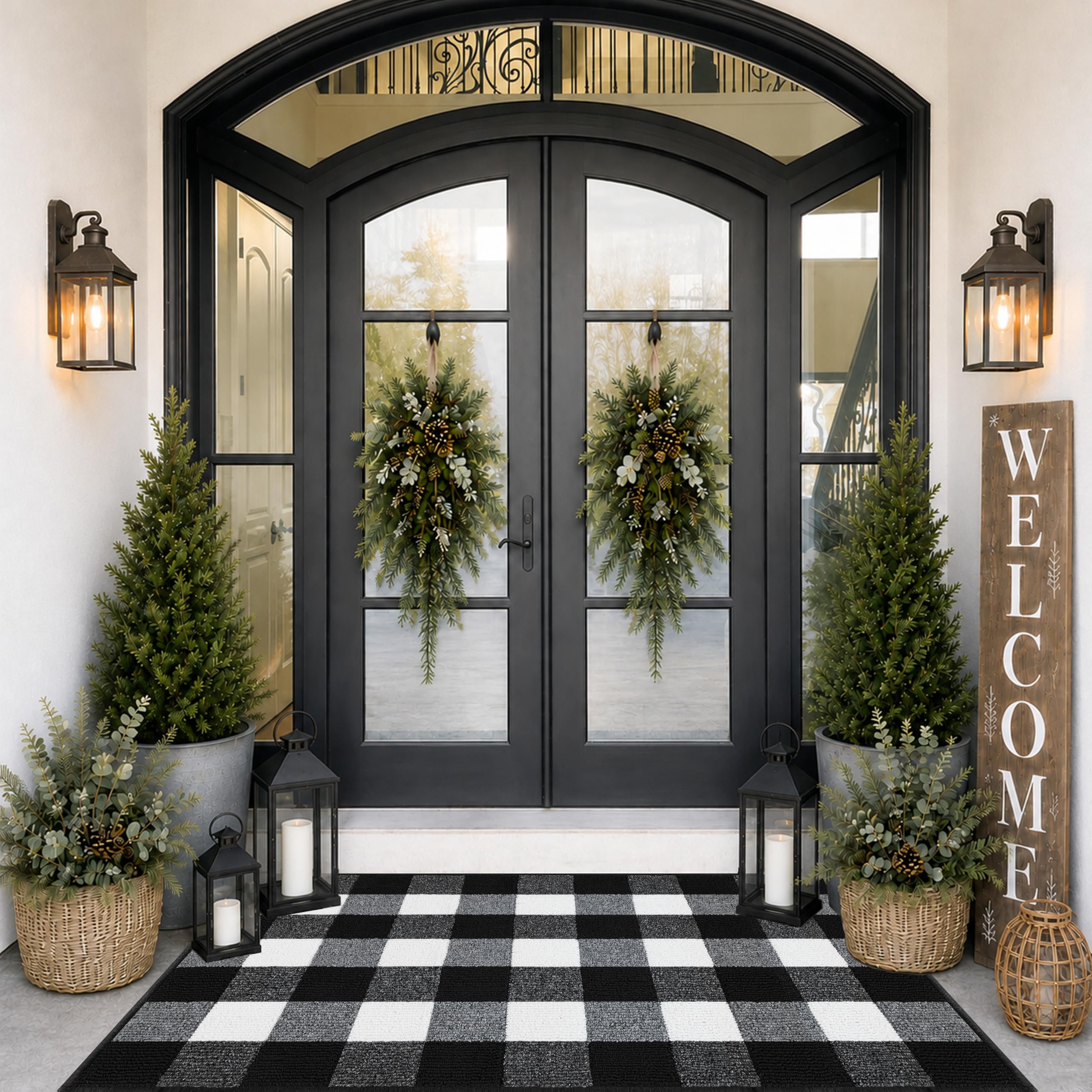 FONEYI tapis vu de face posé devant une porte offrant une protection d'entrée