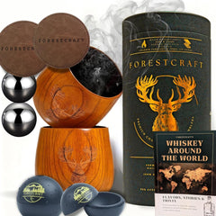 Forestcraft coffret ouvert montrant verres et accessoires, cadeau élégant