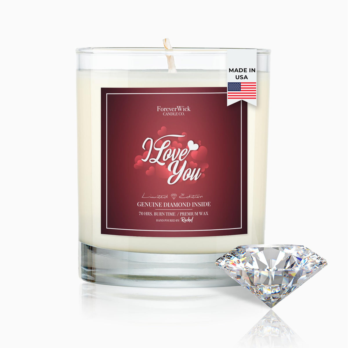ForeverWick bougie 14oz devant pot montrant design et finition