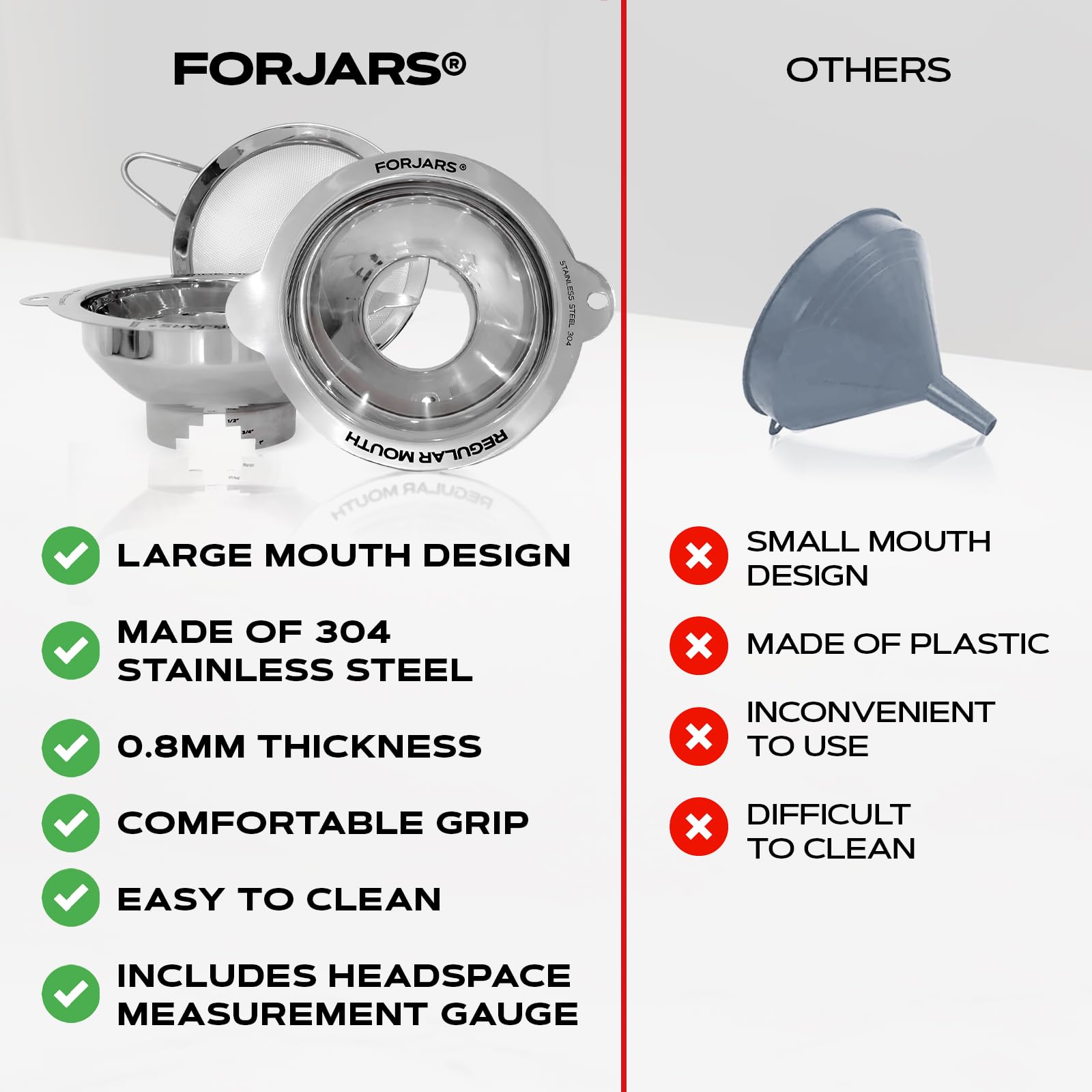 FORJARS comparaison tailles avec bocaux montrant compatibilité large et standard