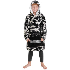 Fortnite vue avant du poncho avec imprimé black camo et capuche, chaleur visible