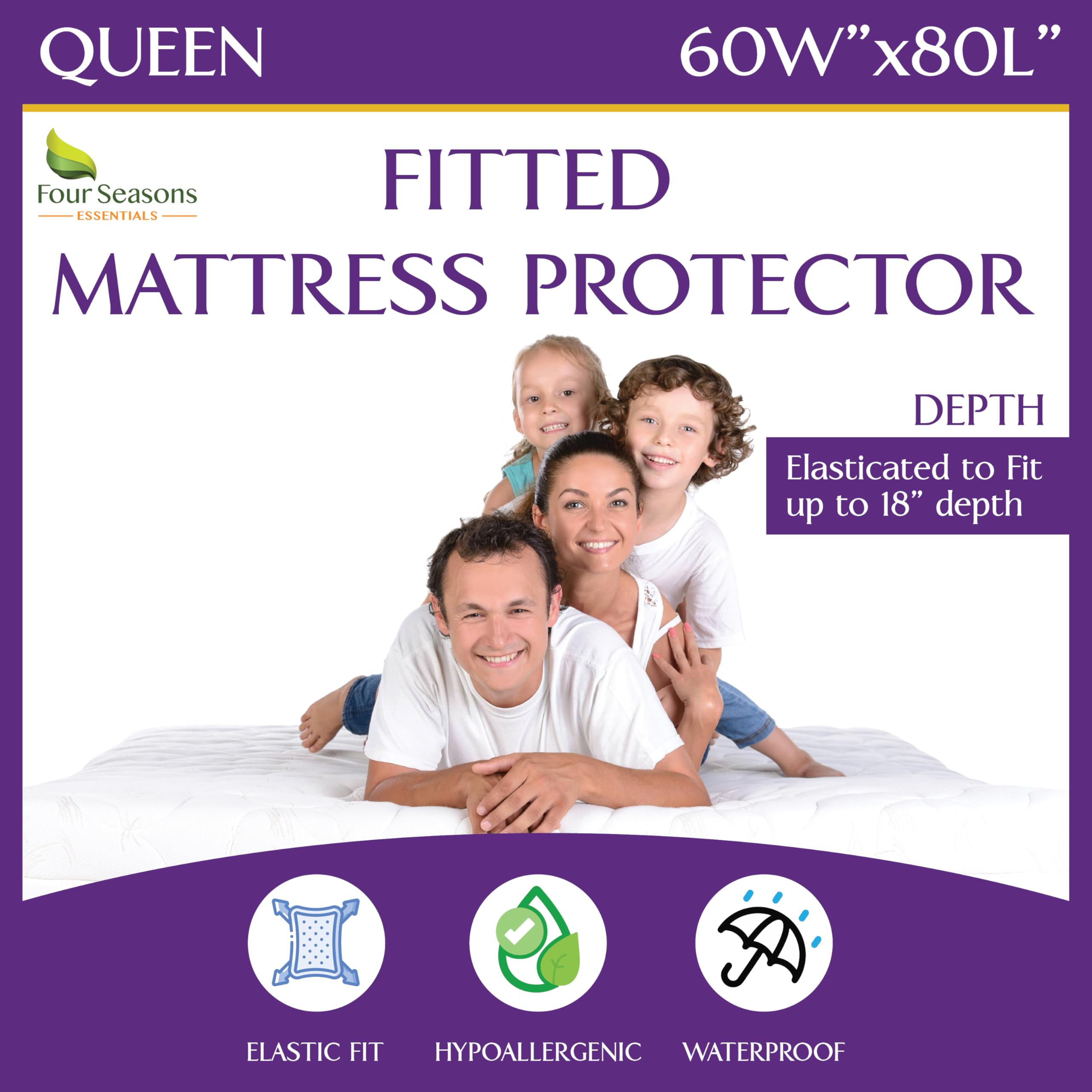 Four Seasons Essentials face avant du protège-matelas montrant ajustement sûr