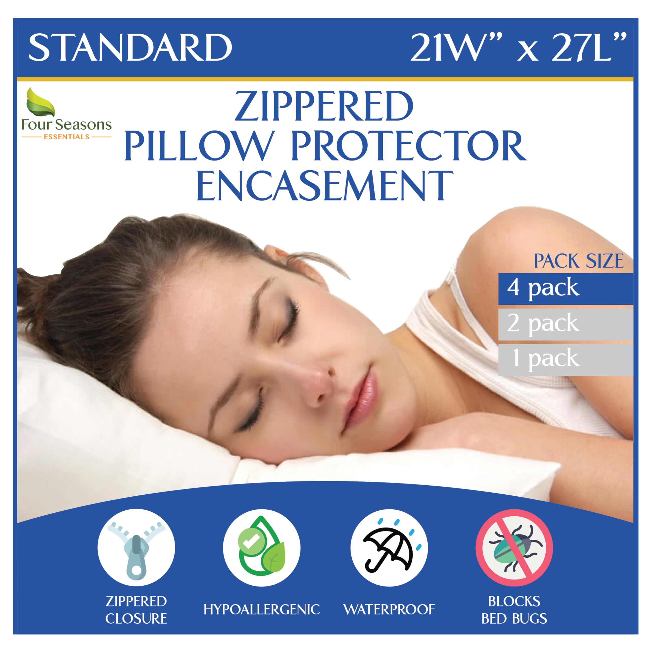 Four Seasons Essentials housse avant emballage montrant protection imperméable