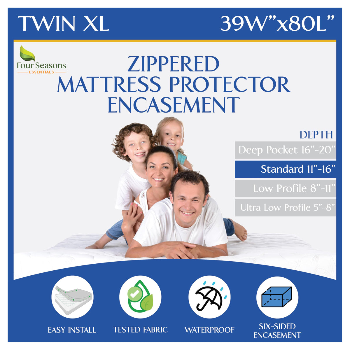 Four Seasons Essentials housse Twin XL face protégeant le matelas