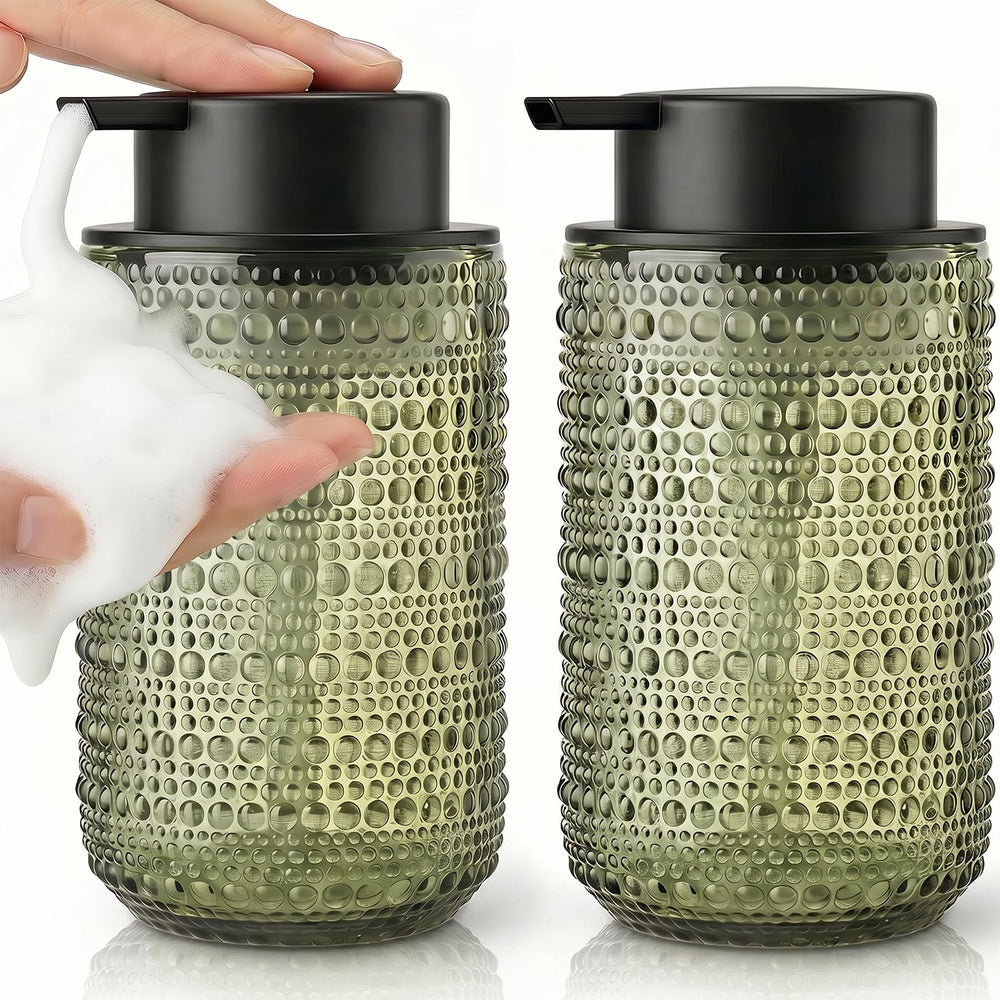 FOVCENT distributeur en verre vert face, apporte élégance pratique