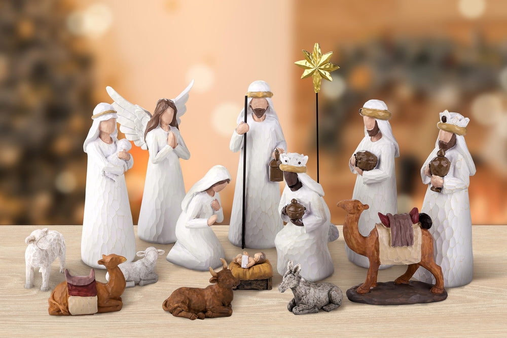 Fovths vue d’ensemble de la crèche 16 pièces pour décoration de Noël chaleureuse