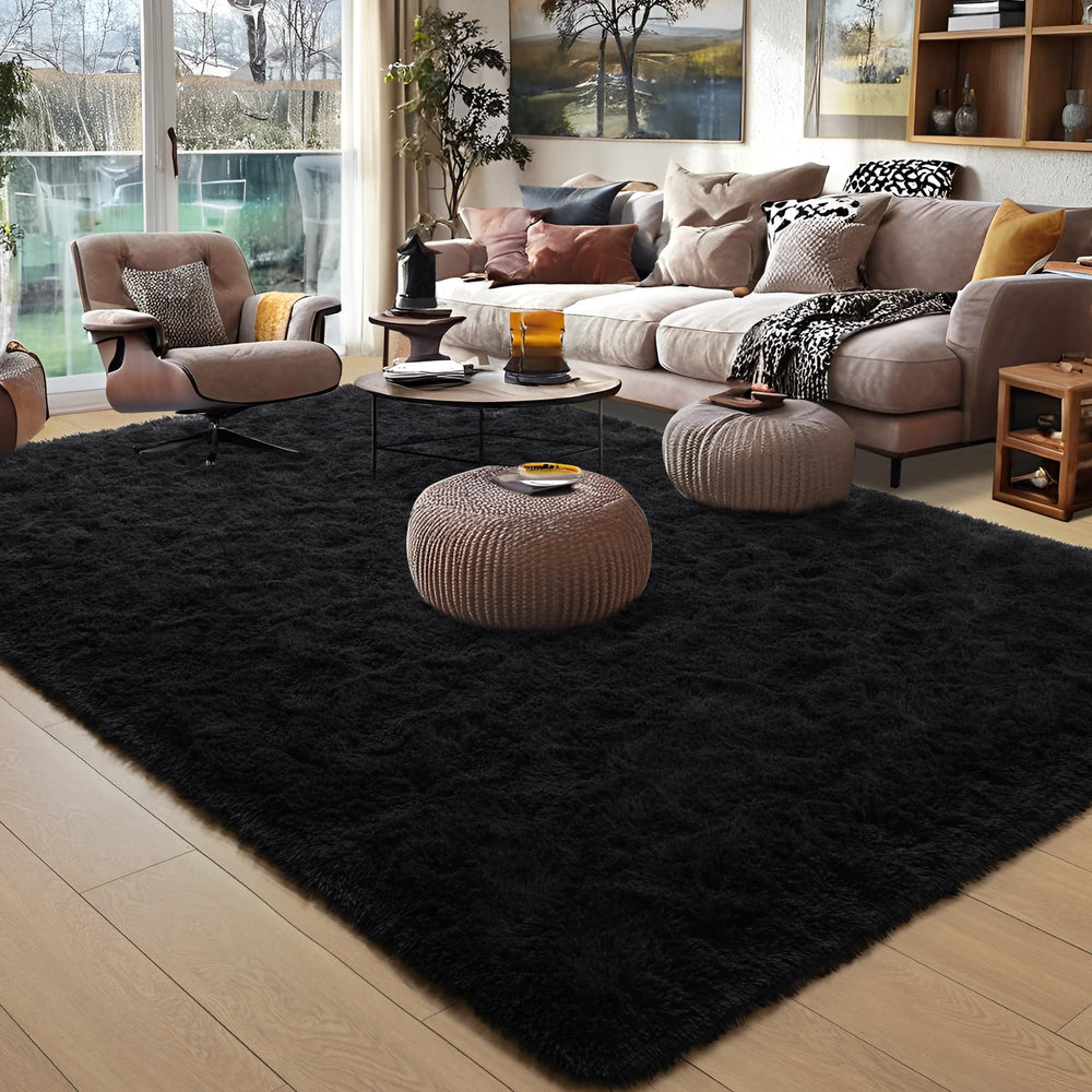 Foxmas vue avant du tapis 6x9 pieds noir pour habiller un salon confortablement