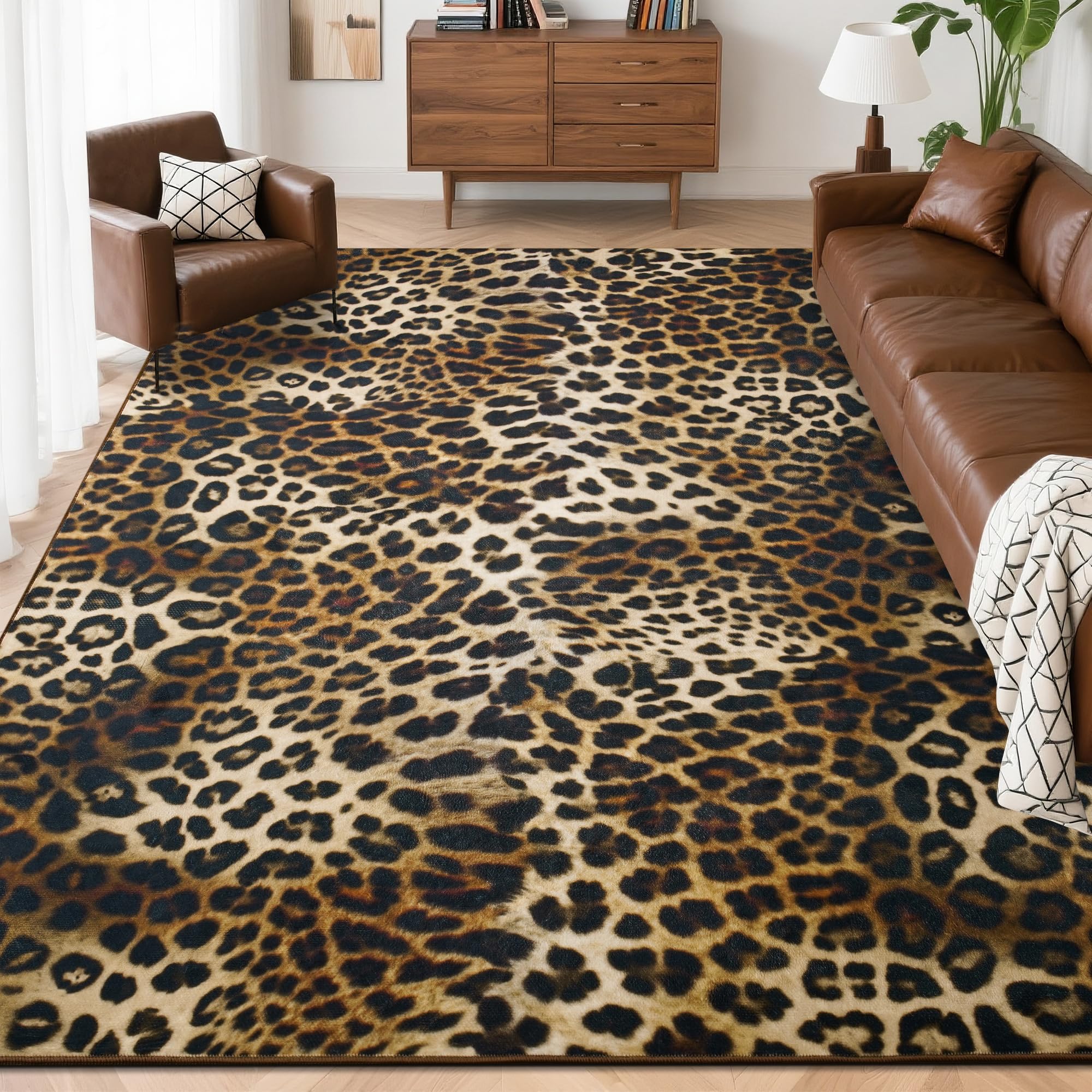 Foxmas tapis motif léopard face avant ajout de caractère au salon