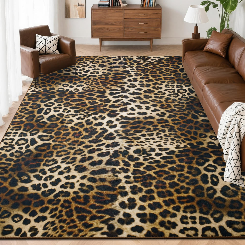 Foxmas tapis motif léopard face avant ajout de caractère au salon