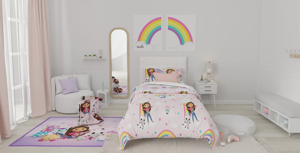Franco parure sur lit twin montrant échelle et ajustement parfait pour lit enfant
