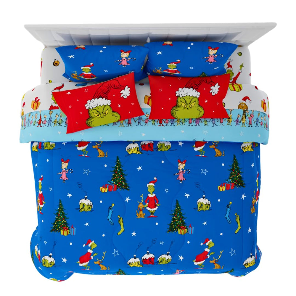 Franco Grinch couette face imprimée montrant personnages et joie