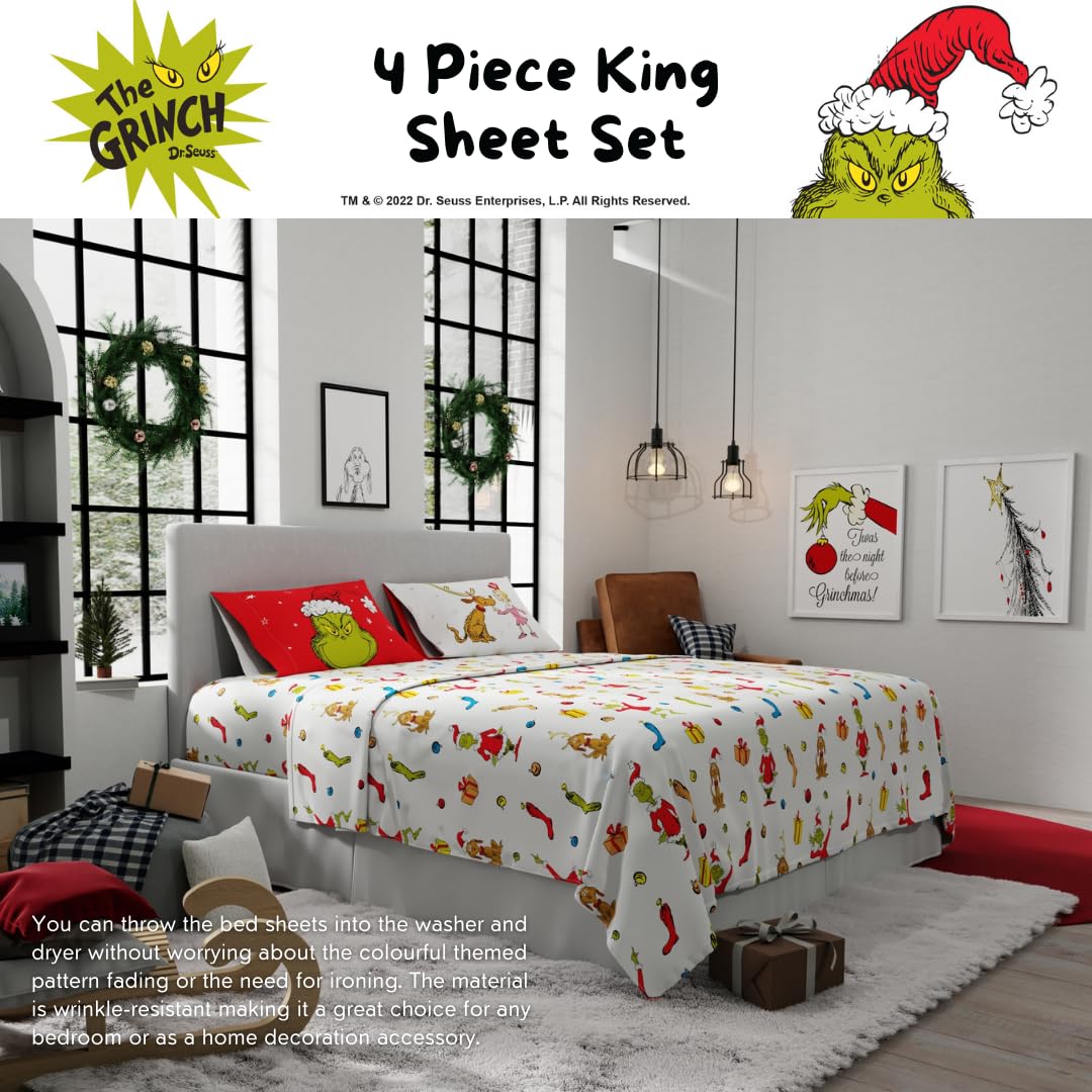 Comparaison d'échelle Franco The Grinch sur matelas King pour visualiser les dimensions