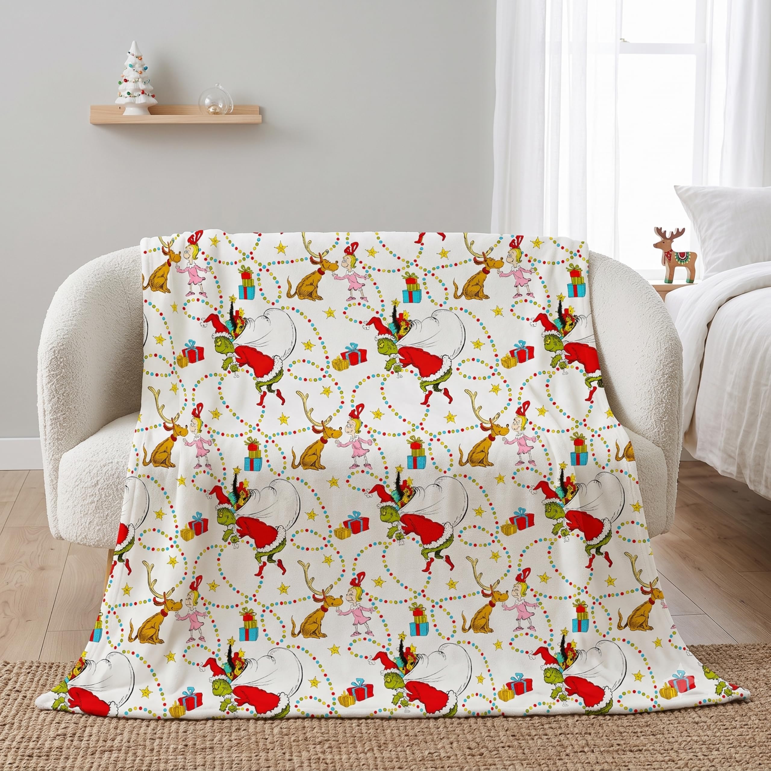 Franco Dr. Seuss The Grinch visage avant du plaid, motif festif et chaleureux