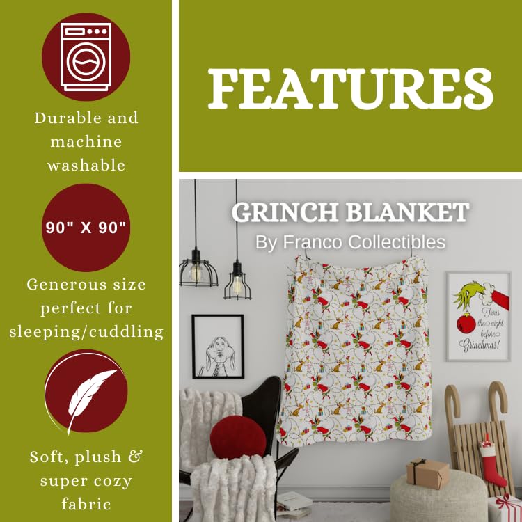 Franco Dr. Seuss The Grinch plaid sur canapé, apporte confort et décoration