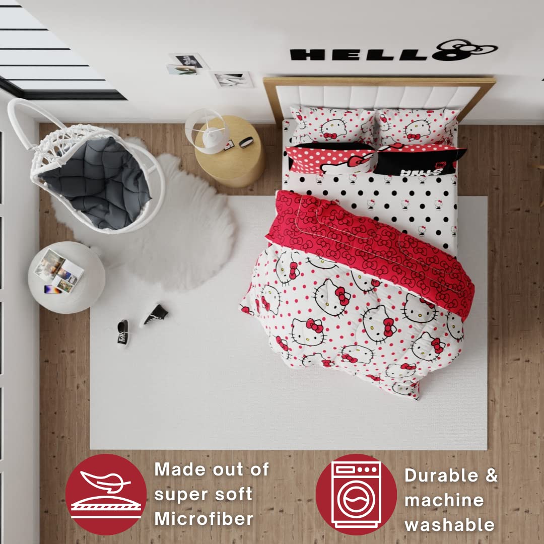 Franco Hello Kitty couette réversible face rouge montrant motif nœuds vif