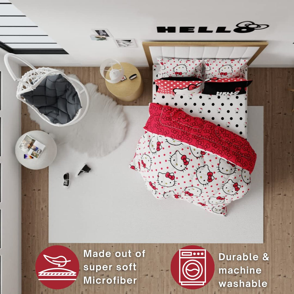 Franco Hello Kitty couette réversible face rouge montrant motif nœuds vif
