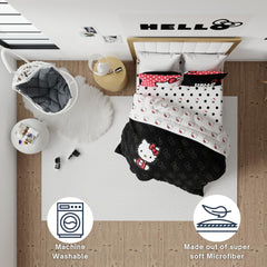 Franco Hello Kitty couette sur lit, montre l'effet décoratif et l'échelle