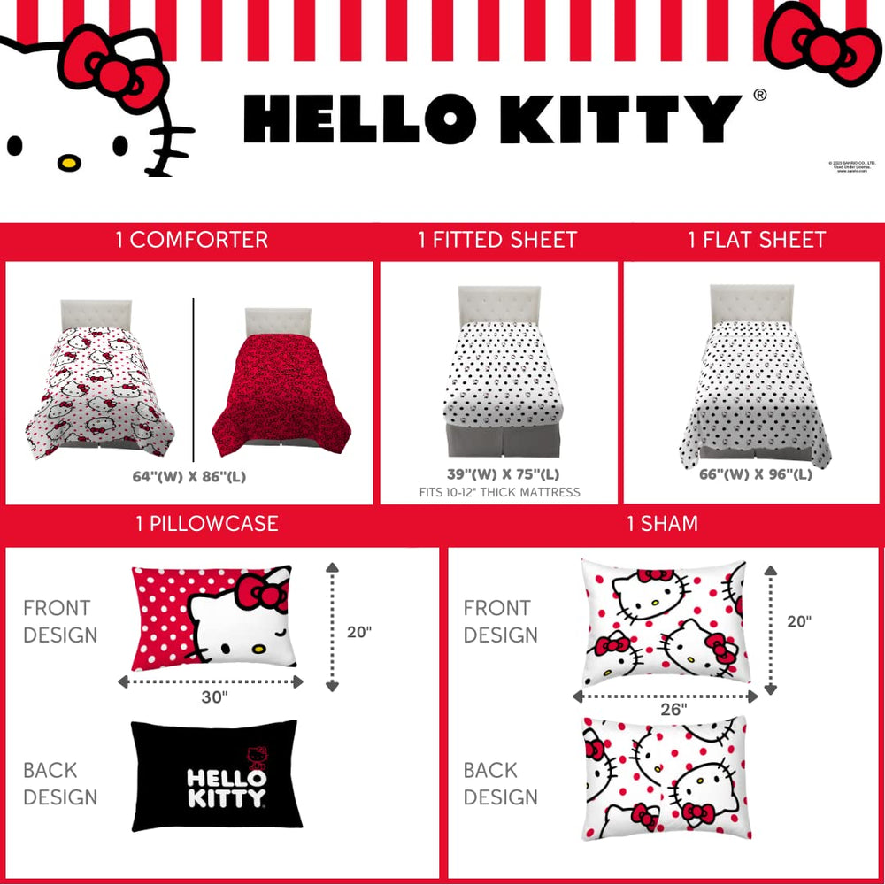 Franco Hello Kitty ensemble posé sur lit twin montrant harmonie décorative