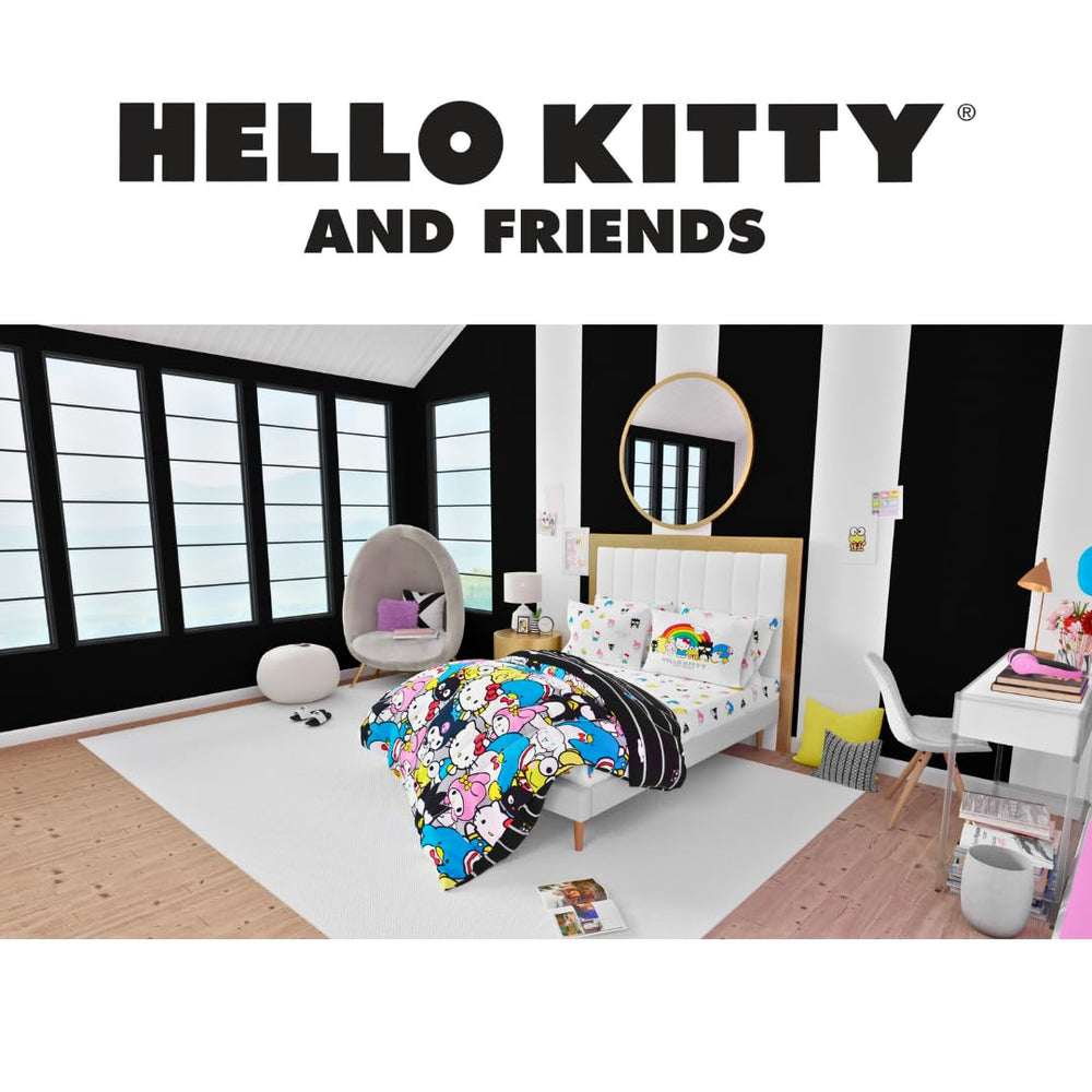 Comparaison d'échelle Franco Hello Kitty avec règle pour visualiser la taille queen