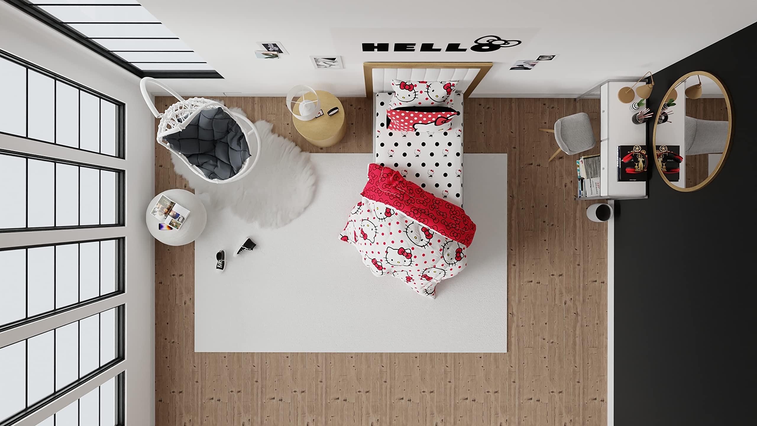 Franco Hello Kitty comparaison taille twin pour visualiser l’ajustement
