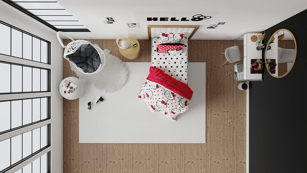 Franco Hello Kitty comparaison taille twin pour visualiser l’ajustement