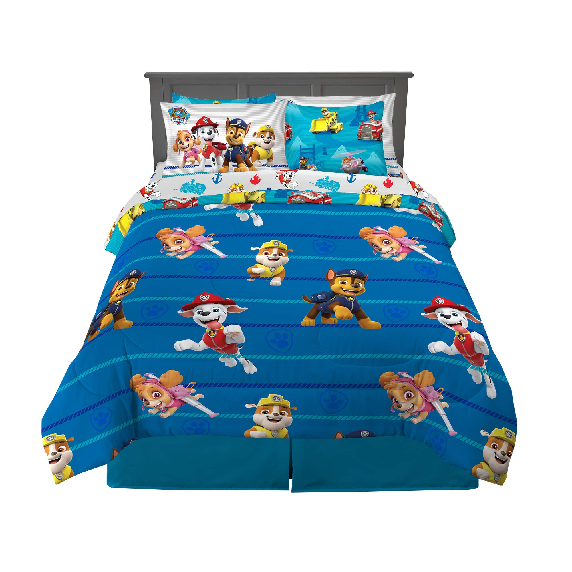 Franco couette Paw Patrol face avant montrant les chiots pour un lit attractif