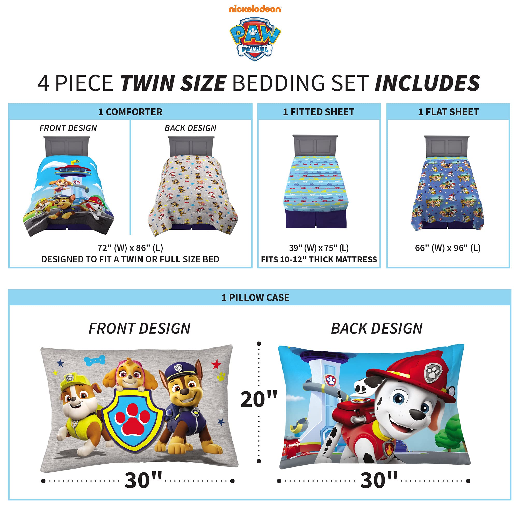 Franco taie d'oreiller Paw Patrol gros plan personnages, détail net des couleurs