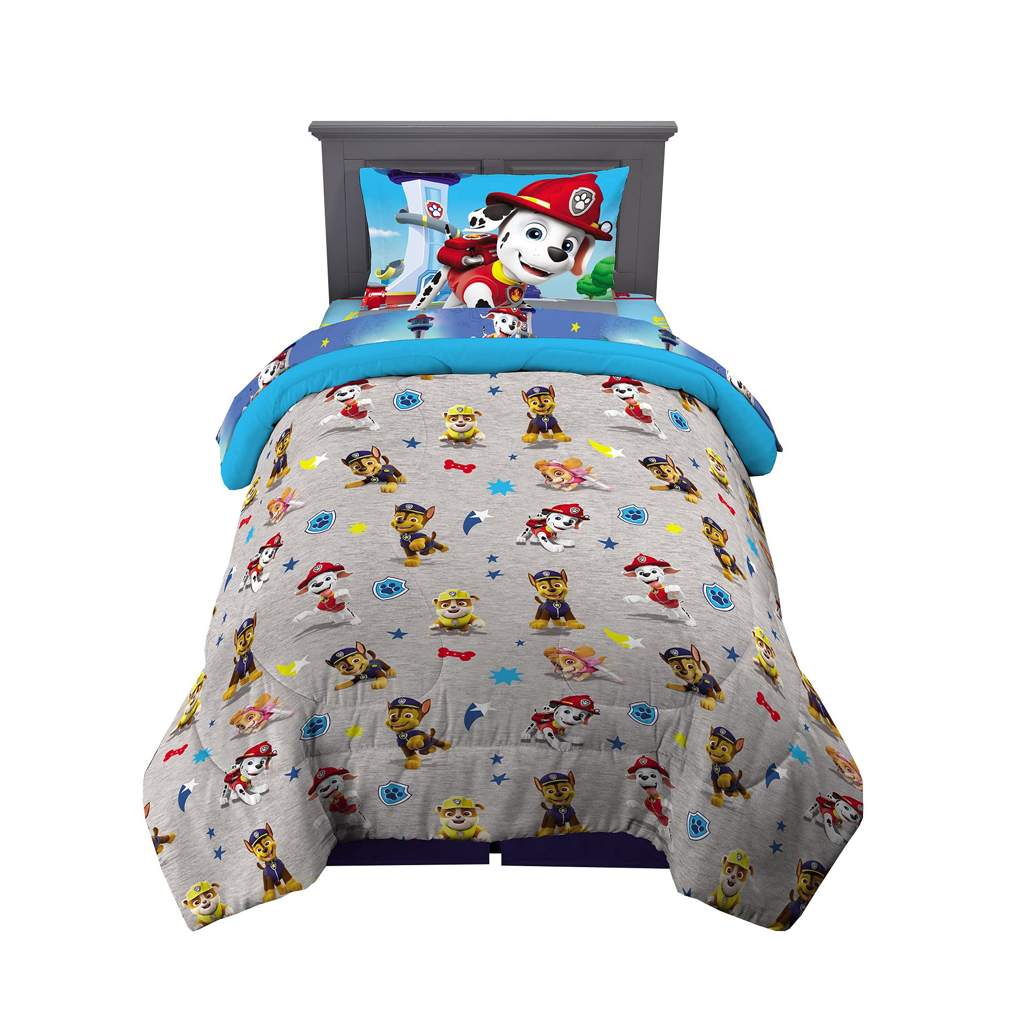 Franco verso de la couette Paw Patrol motif répétitif gris, double design pratique