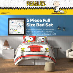 Franco Peanuts drap-housse et taies posés illustrant l'ensemble complet et coordination facile