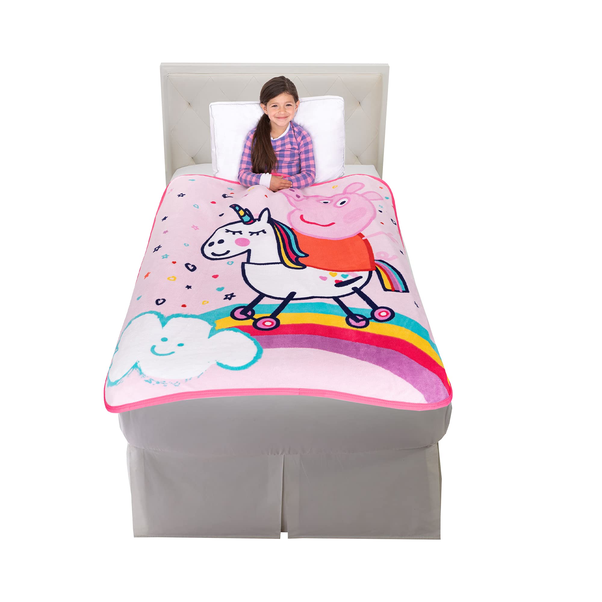 Franco Peppa Pig vue de face du plaid montrant le design joyeux et confortable