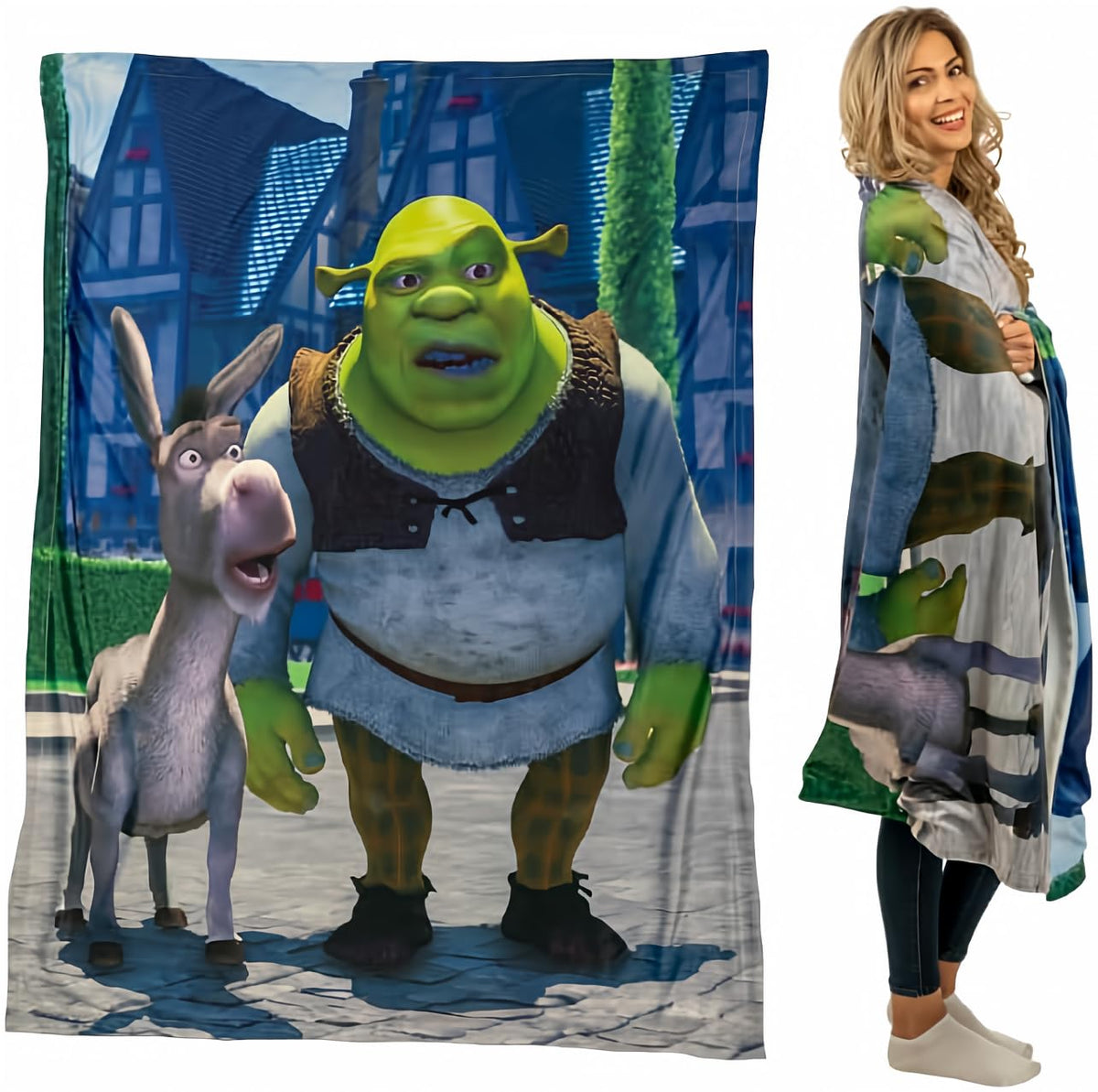 Franco Shrek Donkey vue avant du plaid montrant le motif et confort