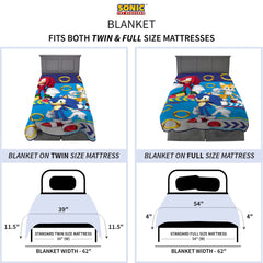 Franco couverture posée sur lit montrant dimensions et ajustement pratique