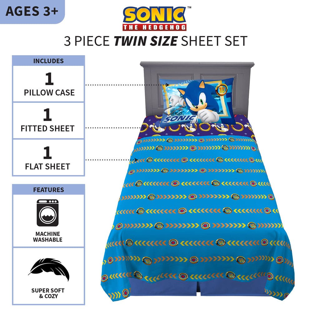 Franco drap sur lit d'enfant décoré Sonic, rend la chambre joyeuse et thématique