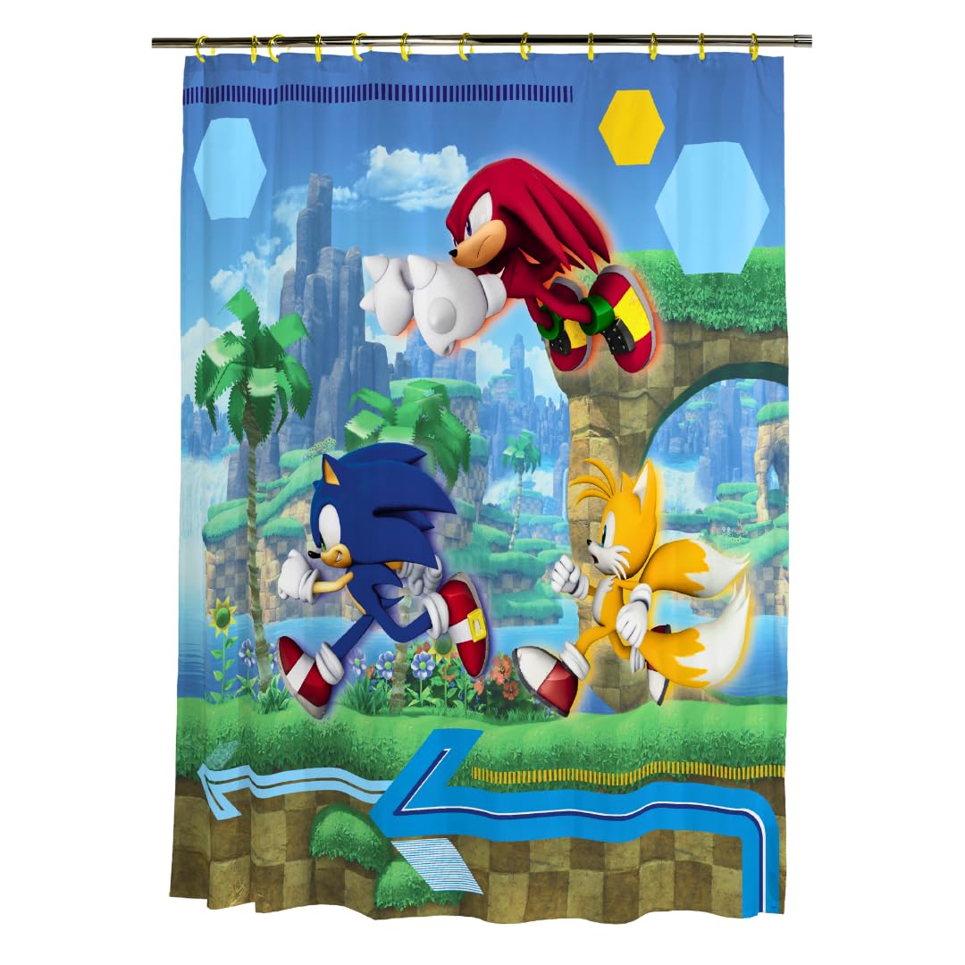 Franco rideau Sonic face avant montrant Sonic, Knuckles et Tails pour une déco ludique