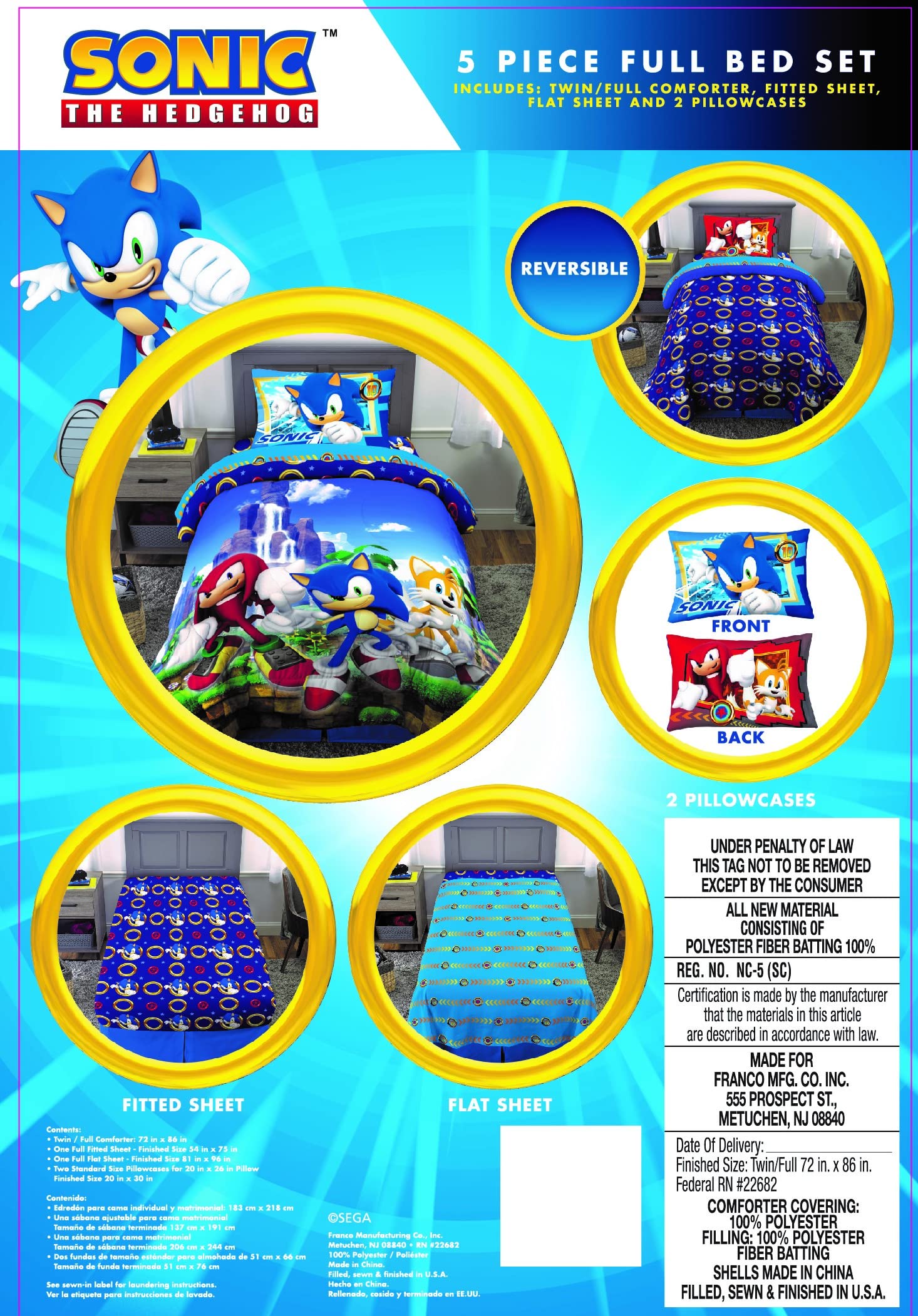 Franco lit mis en situation décor Sonic pour chambre d’enfant inspirée