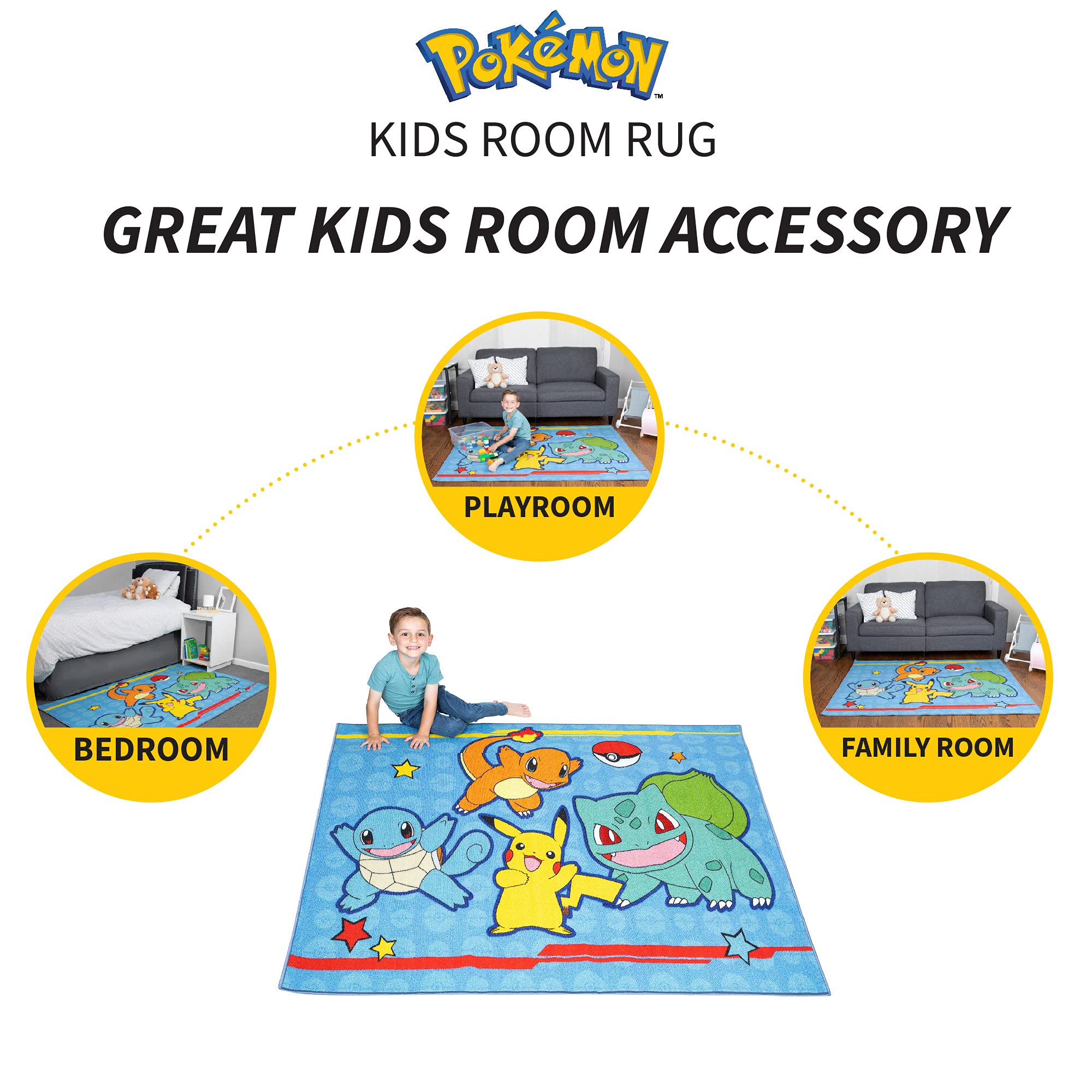 Franco tapis Pokémon détail motifs montrant personnages net et durable