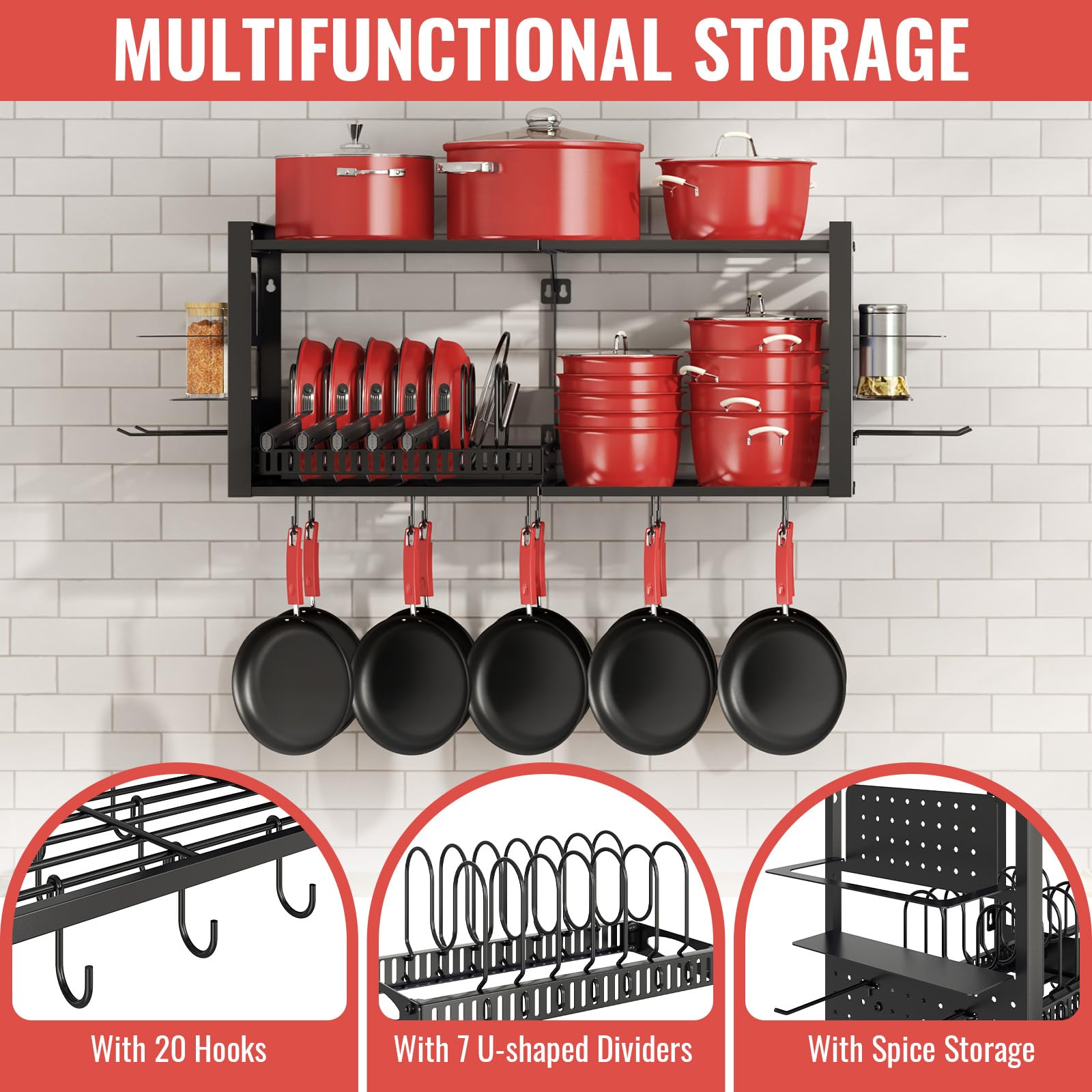 Freexployer pot rack en situation cuisine avec casseroles et ustensiles, gain de temps