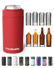 Frost Buddy vue avant du refroidisseur crimson gardant la canette froide