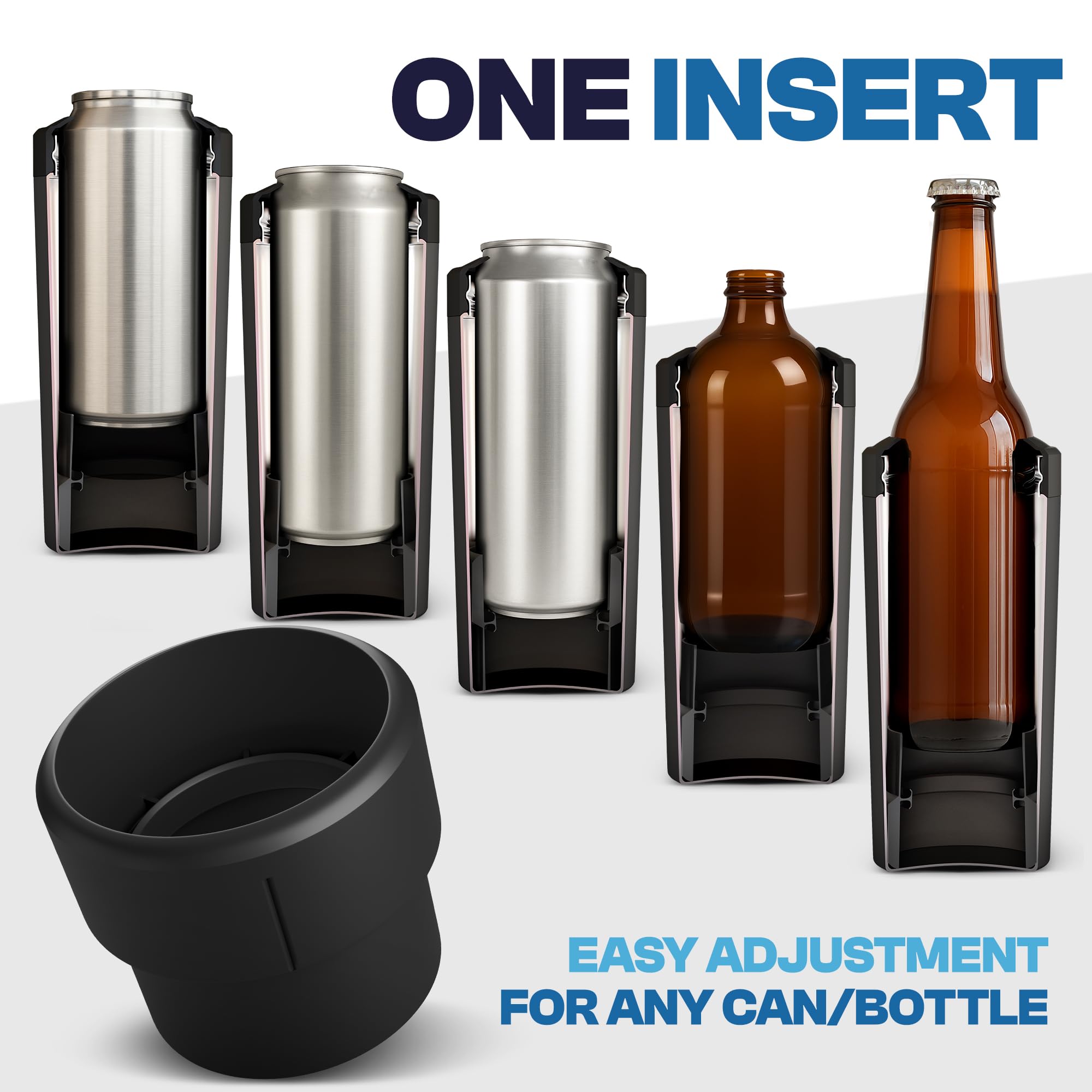 Frost Buddy contenant une canette slim et une canette large démontrant l’adaptabilité