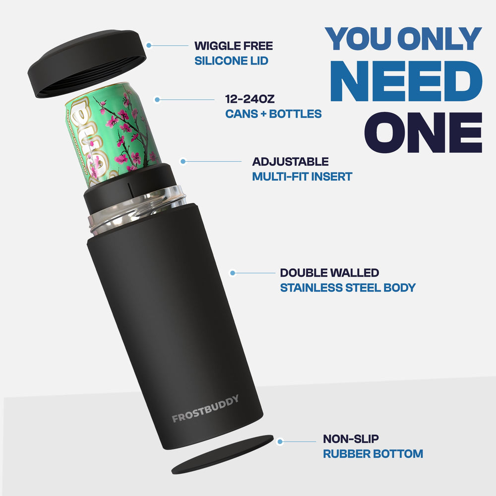 Gros plan du matériau en acier inoxydable Frost Buddy illustrant durabilité et isolation
