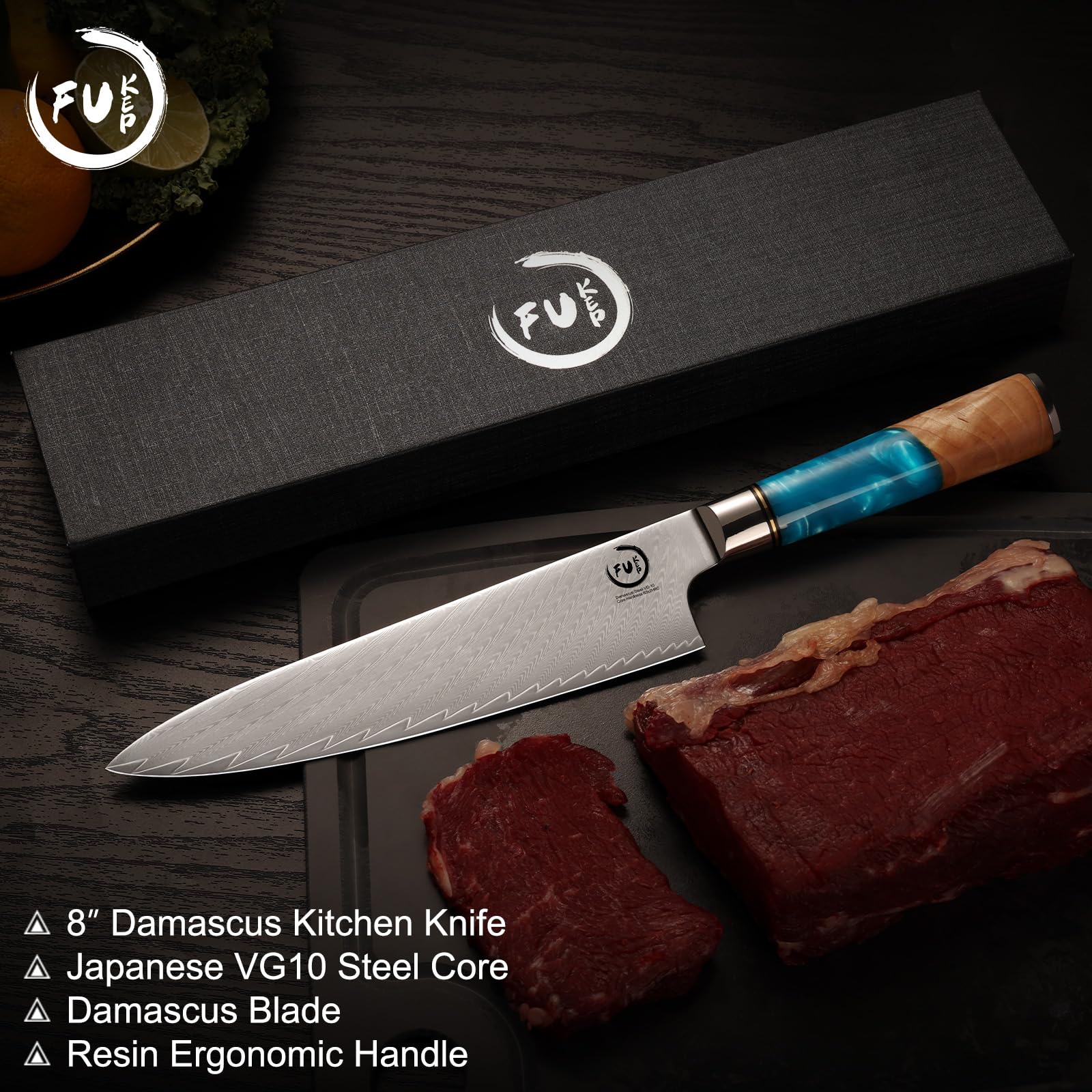 Fukep tranche nette de viande montrant performance de coupe et finesse