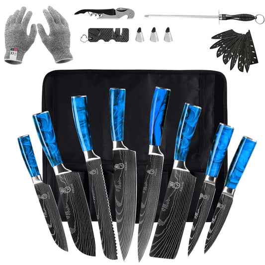 FULLHI coffret face avant avec bloc noyer et couteaux, rangement sécurisé et élégant