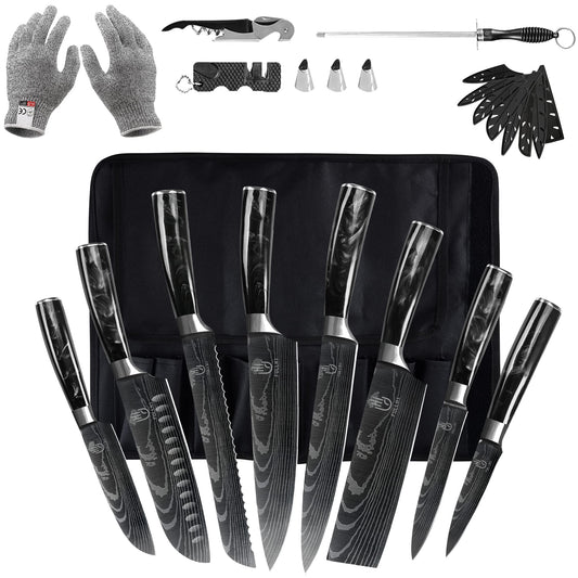 FULLHI ensemble 14 pièces vu de face montrant toutes les lames et le bloc, organisation pratique