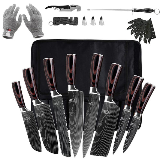 FULLHI set couteaux face avant montrant l'ensemble et rangement pratique