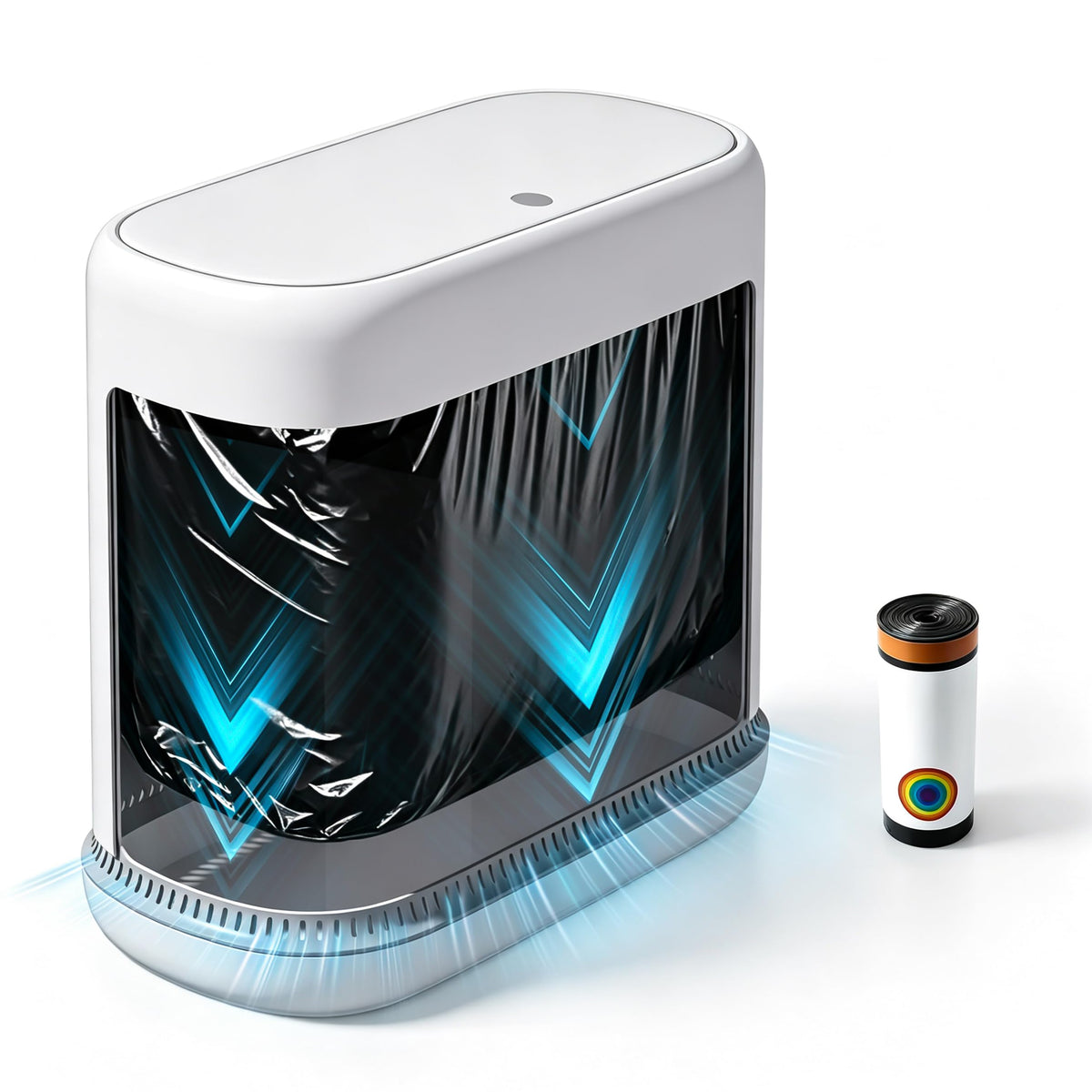 funest vue avant de la poubelle montrant design compact et gain d'espace