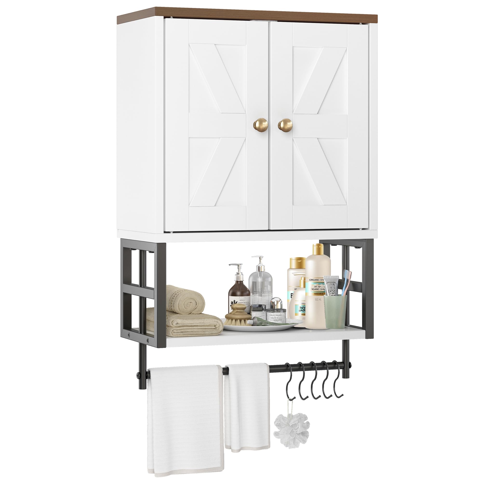 FUNHUKSON armoire murale face ouverte montrant étagères et rangement pratique