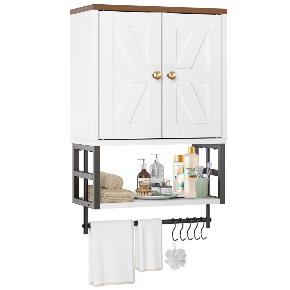 FUNHUKSON armoire murale face ouverte montrant étagères et rangement pratique