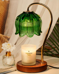 Funistree emballage de la lampe chauffe-bougie verte montrant contenu et atouts