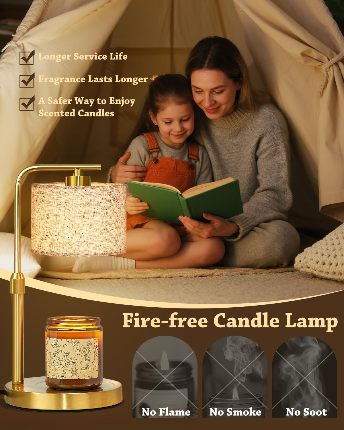FUNNYBEHOM lampe chauffant un bocal 25oz illustrant compatibilité avec grosses bougies