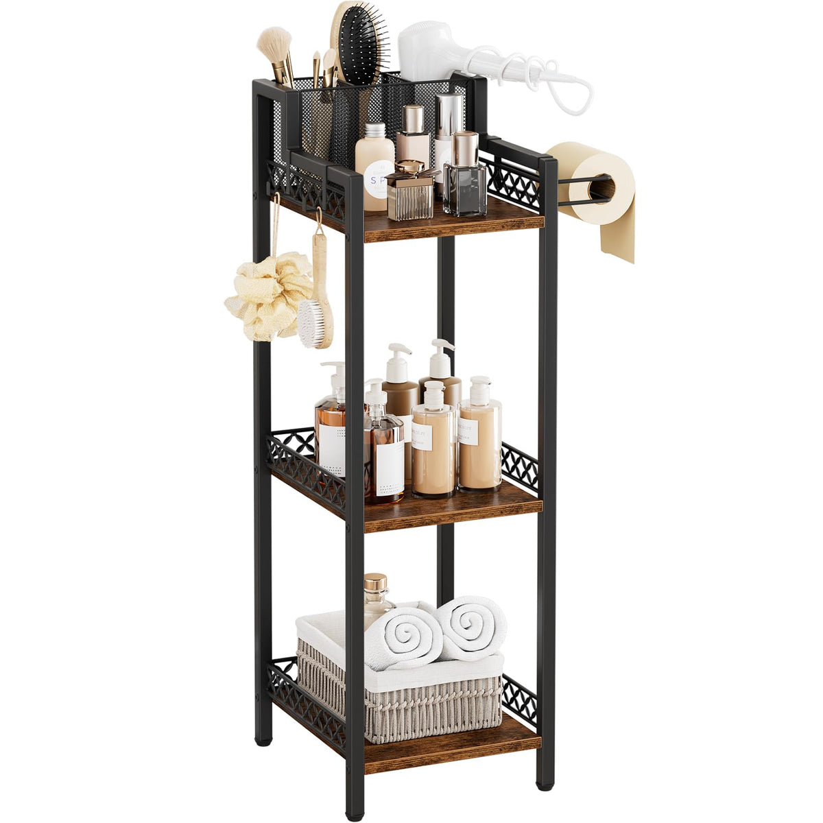FURFUN vue de face de l'étagère 3 niveaux montrant rangement compact et gain de place